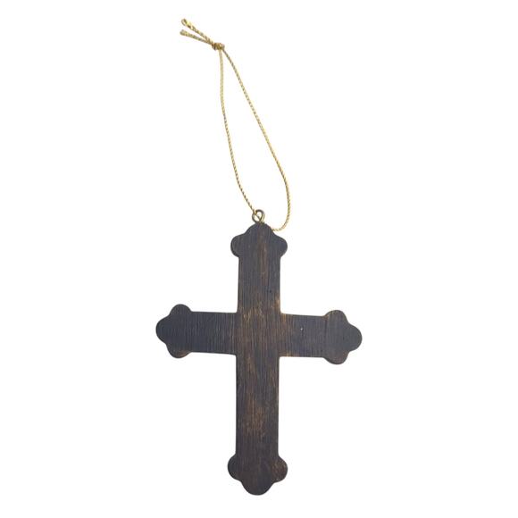 Lot of 3 VTG Antiqued Gold Tone Cross Jeweled Christmas Ornament 3.5" c - Picture 3 of 7